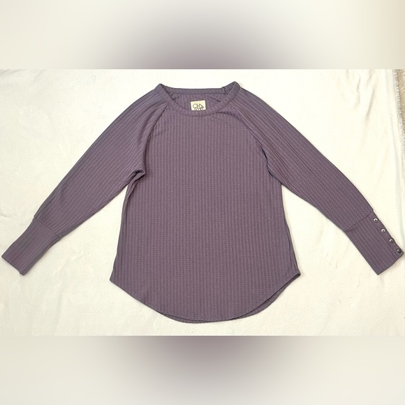 Chaser Tops - Chaser Thermal Waffle Knit Purple Women's Top Long Sleeve Shirt Size Large